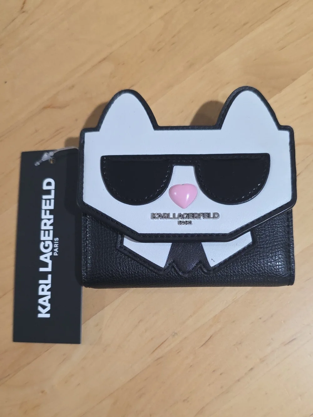 Karl Lagerfeld Black White Coin purses with Pink Nose Cat Face